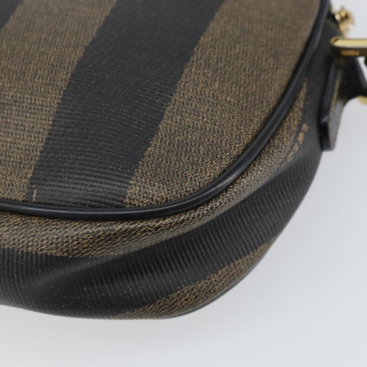 FENDI Pecan Canvas Shoulder Bag PVC Black Brown gold Auth ar13856