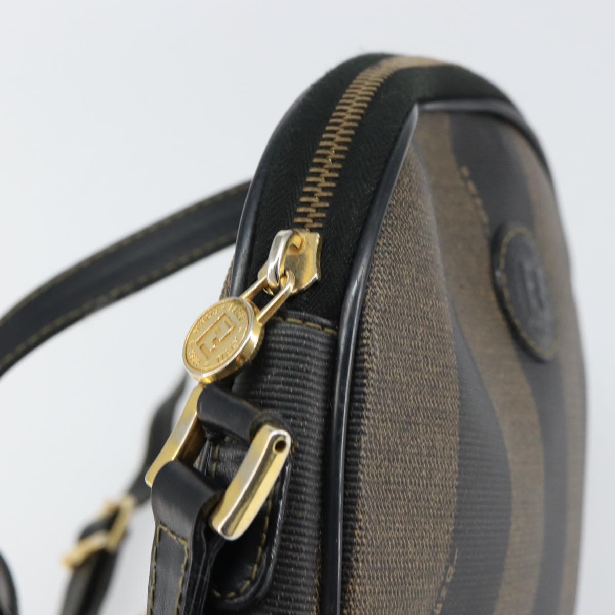 FENDI Pecan Canvas Shoulder Bag PVC Black Brown gold Auth ar13856