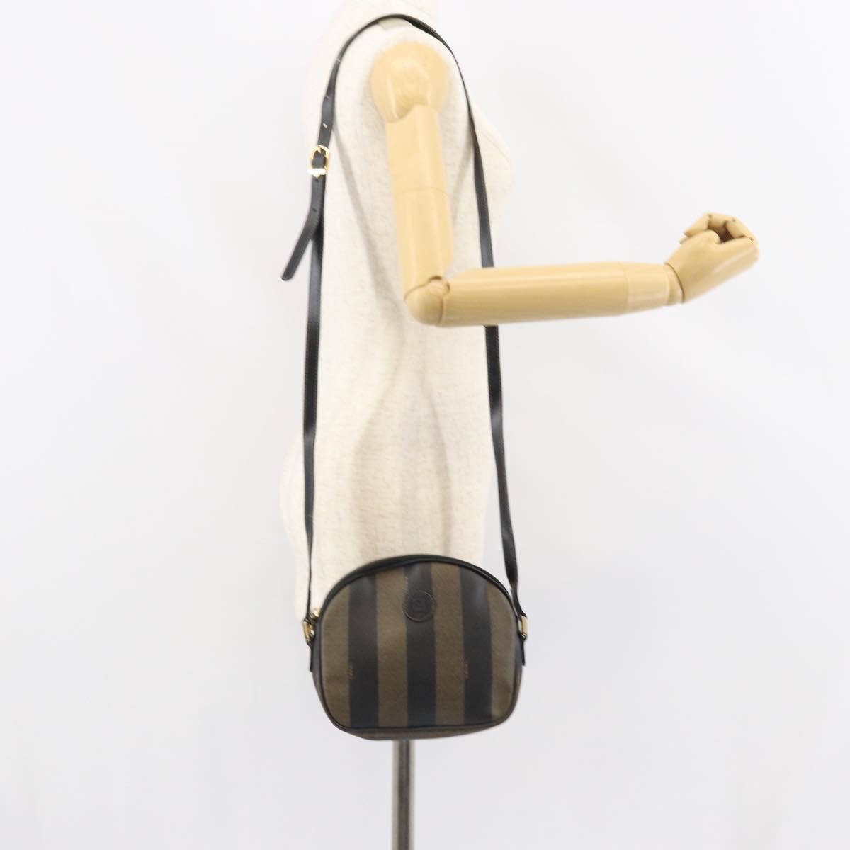 FENDI Pecan Canvas Shoulder Bag PVC Black Brown gold Auth ar13856