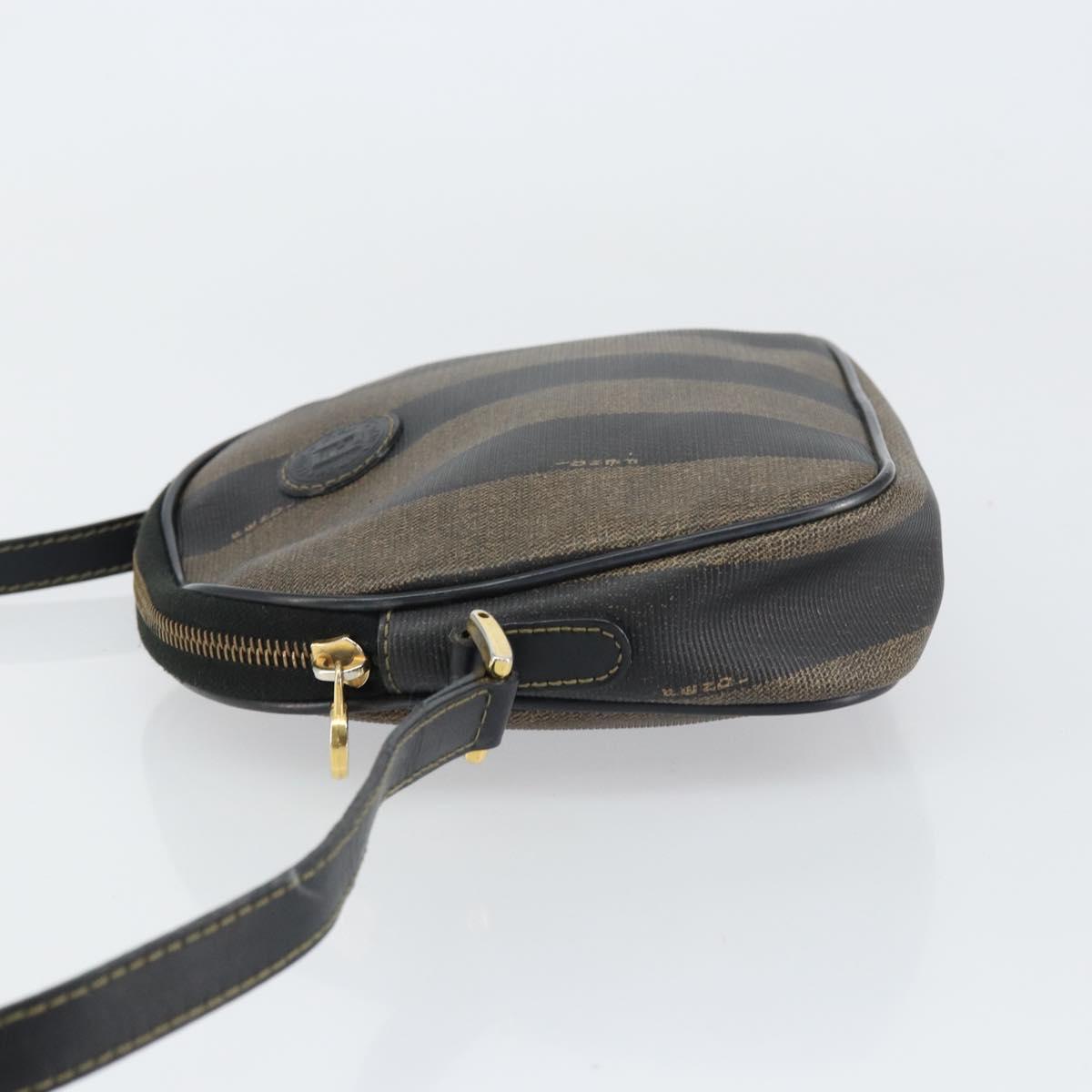 FENDI Pecan Canvas Shoulder Bag PVC Black Brown gold Auth ar13856