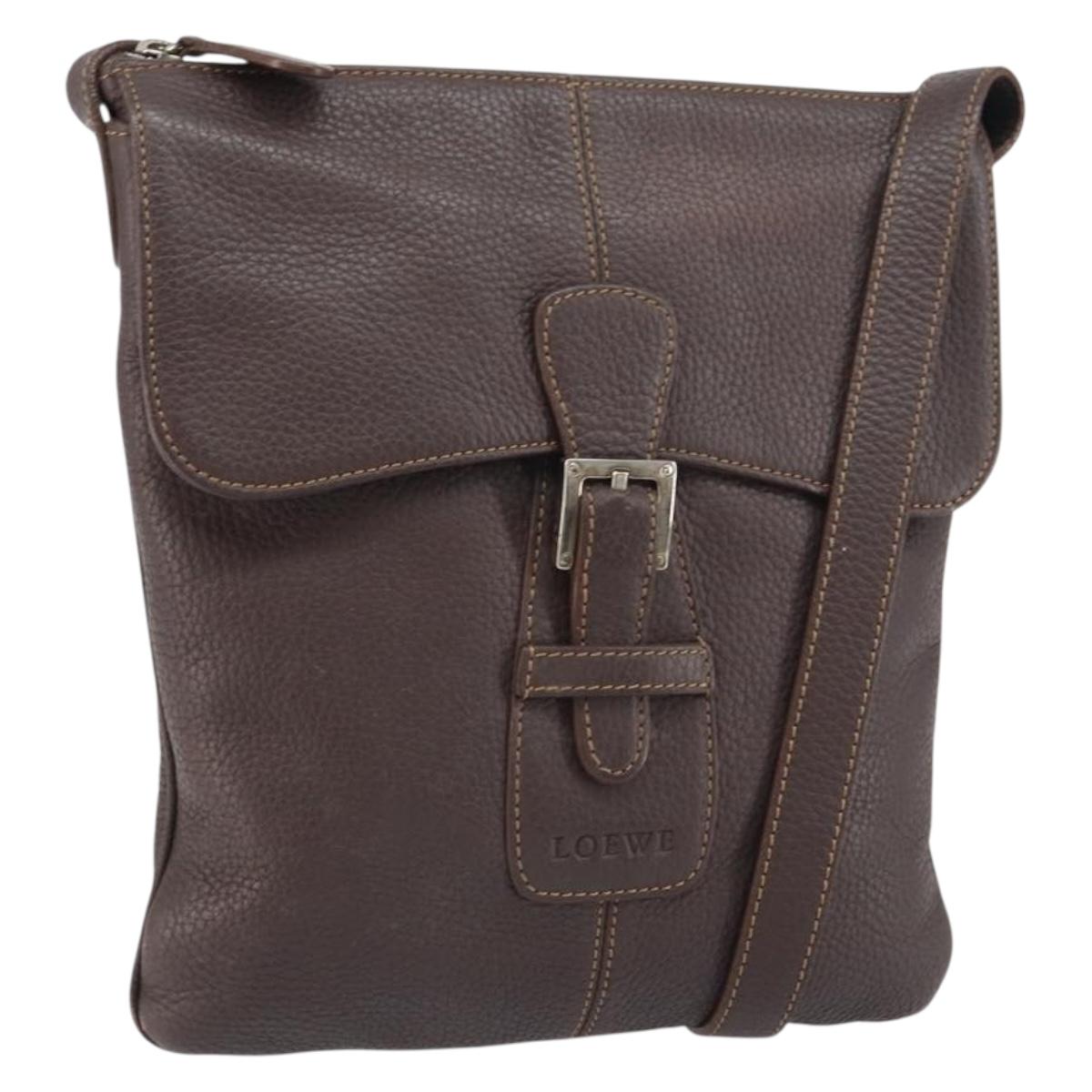 LOEWE Shoulder Bag Leather Silver Brown Auth ar13857