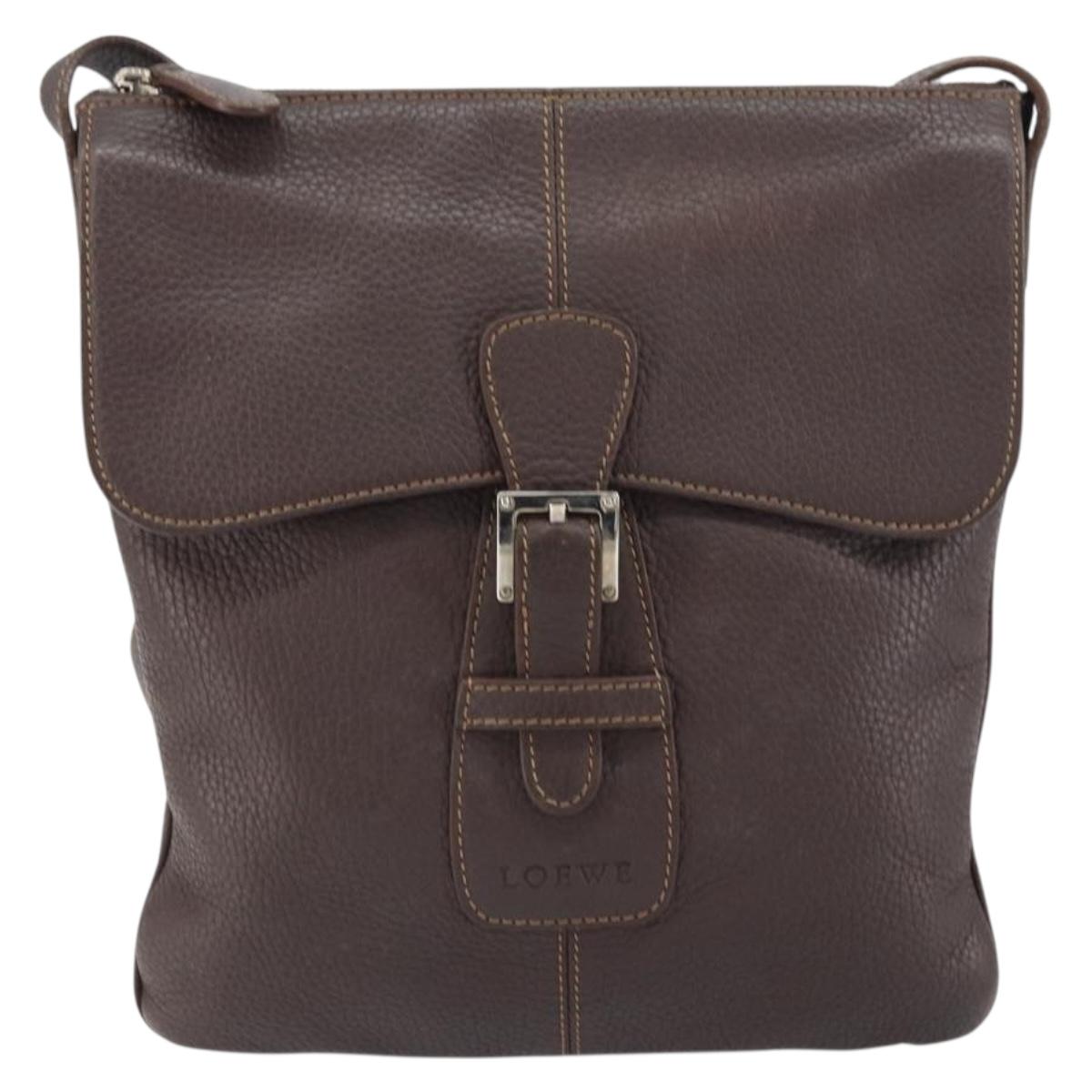 LOEWE Shoulder Bag Leather Silver Brown Auth ar13857