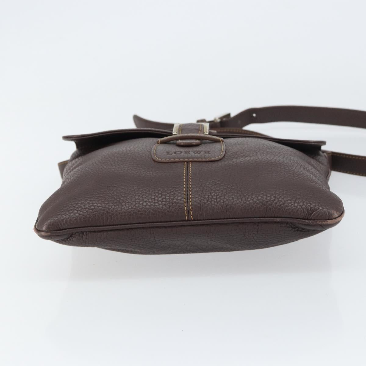 LOEWE Shoulder Bag Leather Silver Brown Auth ar13857