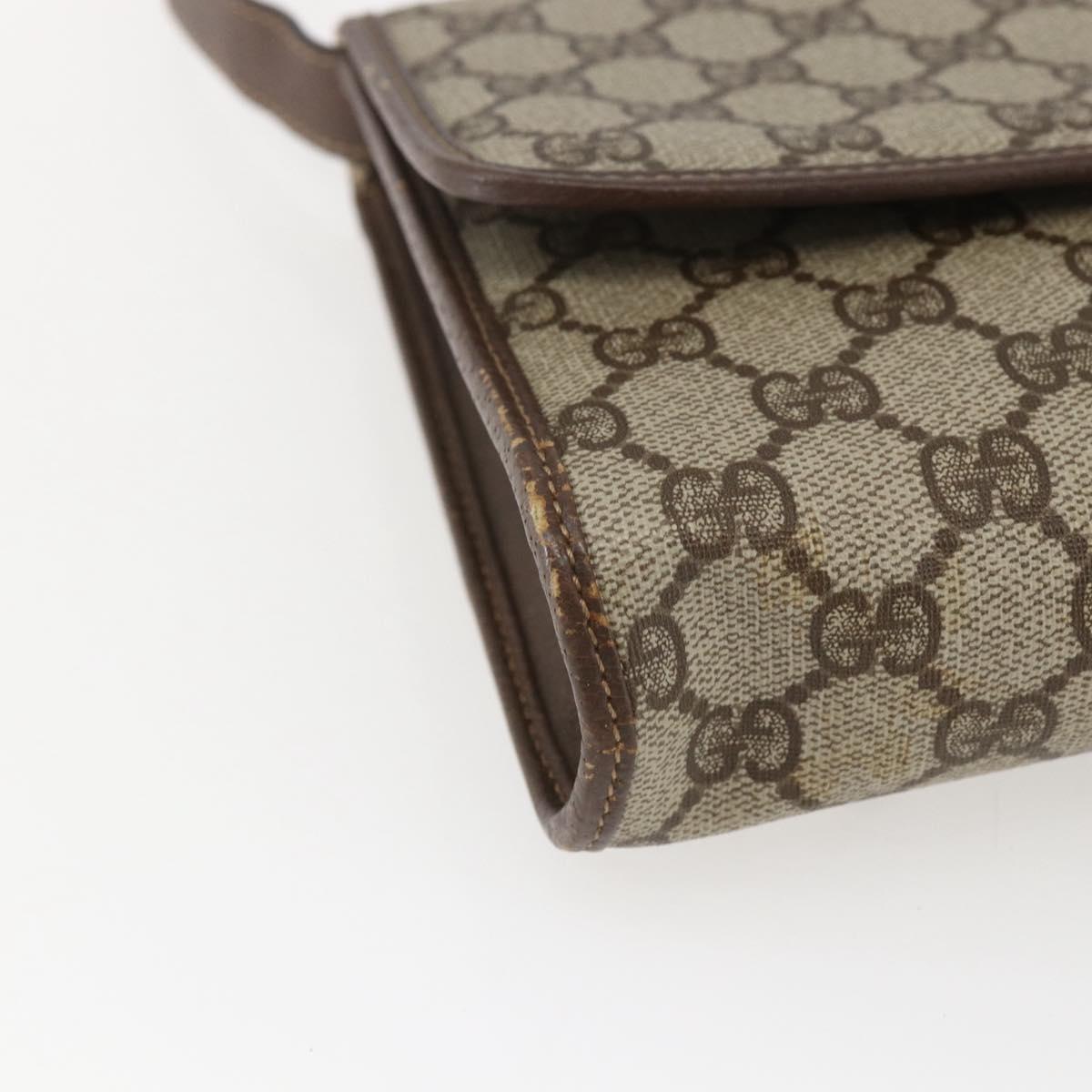 GUCCI GG Supreme Shoulder Bag PVC Beige Gold Auth ar13859