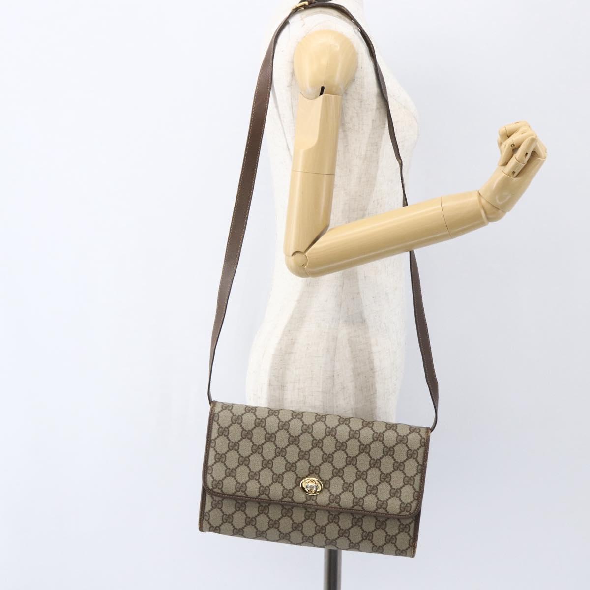 GUCCI GG Supreme Shoulder Bag PVC Beige Gold Auth ar13859