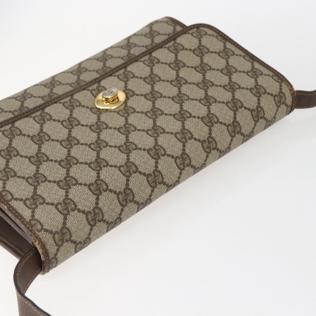 GUCCI GG Supreme Shoulder Bag PVC Beige Gold Auth ar13859