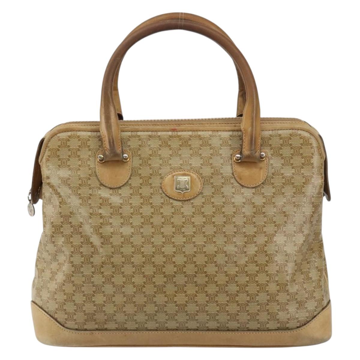 CELINE Macadam Canvas Hand Bag PVC Beige Auth ar13860