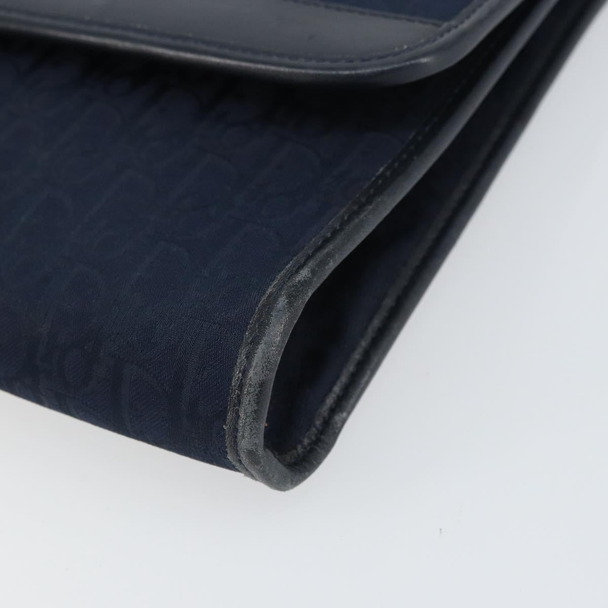 Christian Dior Trotter Canvas Chain Shoulder Bag Navy Gold Auth ar13869