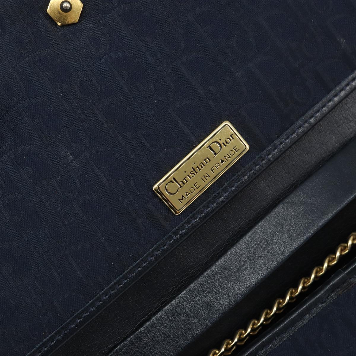 Christian Dior Trotter Canvas Chain Shoulder Bag Navy Gold Auth ar13869