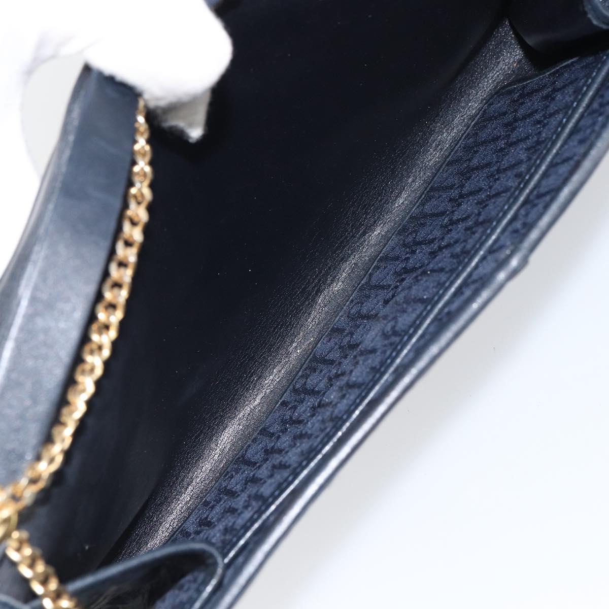 Christian Dior Trotter Canvas Chain Shoulder Bag Navy Gold Auth ar13869