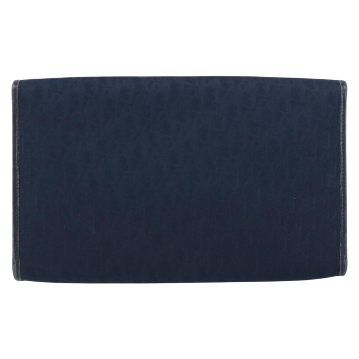 Christian Dior Trotter Canvas Chain Shoulder Bag Navy Gold Auth ar13869