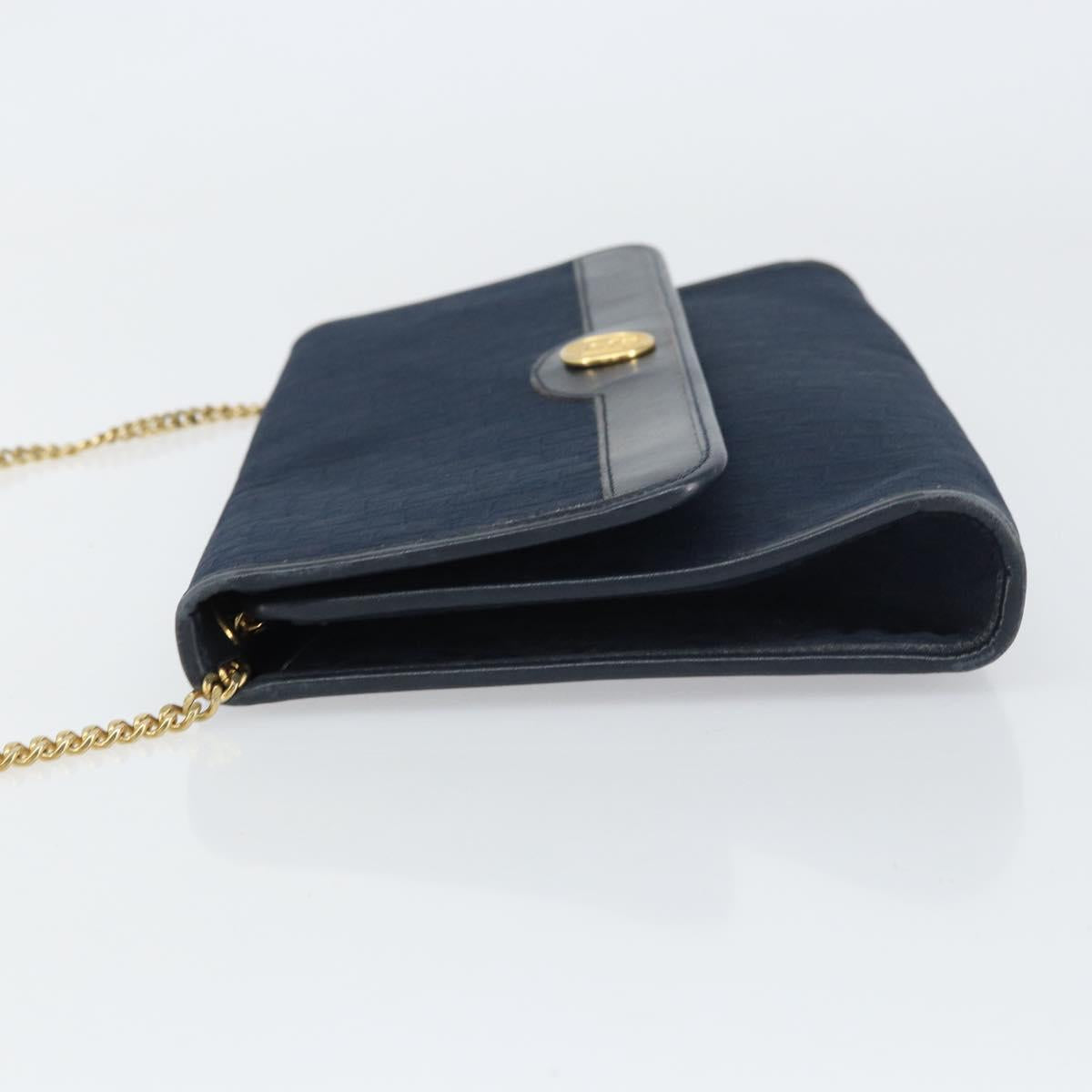 Christian Dior Trotter Canvas Chain Shoulder Bag Navy Gold Auth ar13869