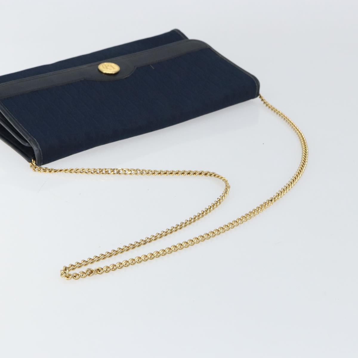 Christian Dior Trotter Canvas Chain Shoulder Bag Navy Gold Auth ar13869