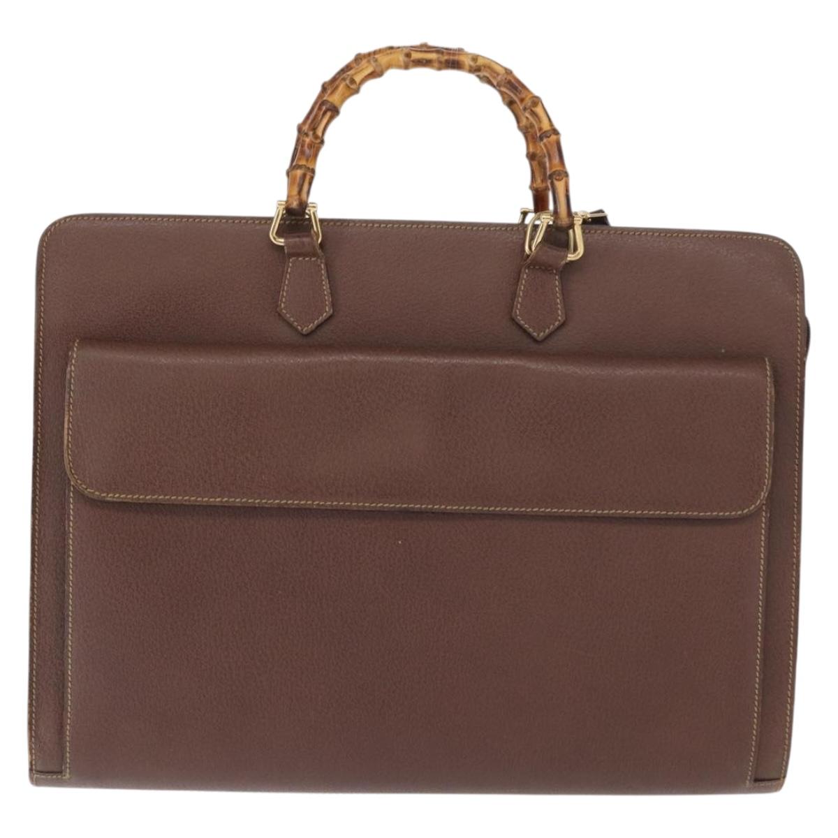 GUCCI Bamboo Business Bag Leather 2way Brown 015 1521 3675 Auth ar13889