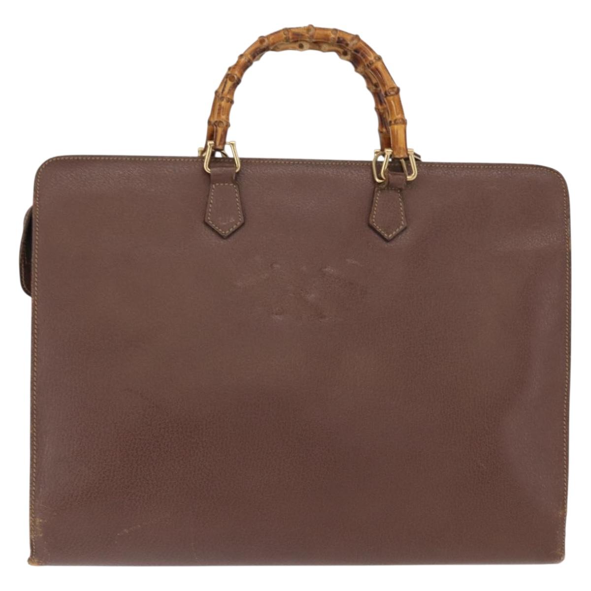 GUCCI Bamboo Business Bag Leather 2way Brown 015 1521 3675 Auth ar13889