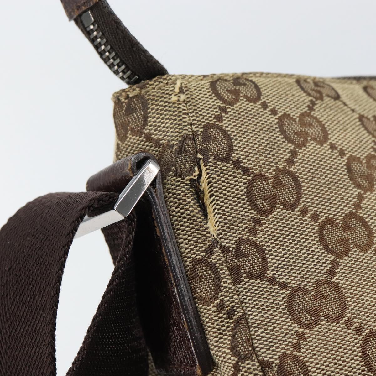 GUCCI GG Canvas Shoulder Bag Beige Silver 114273 Auth ar13891