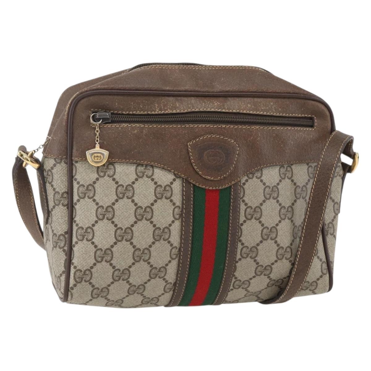 GUCCI GG Supreme Web Sherry Line Bag PVC Beige Gold 00 156 0852 Auth ar13892