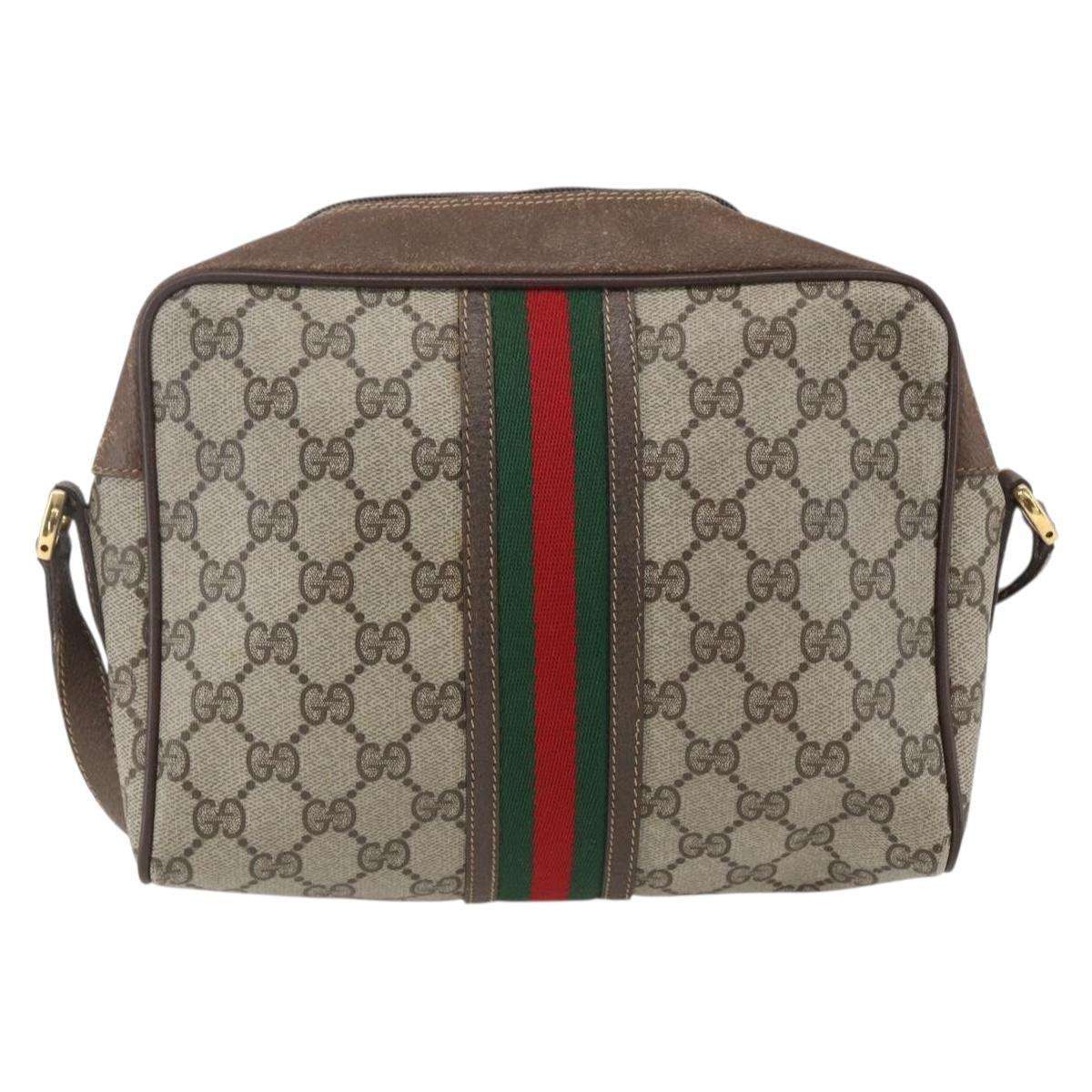 GUCCI GG Supreme Web Sherry Line Bag PVC Beige Gold 00 156 0852 Auth ar13892