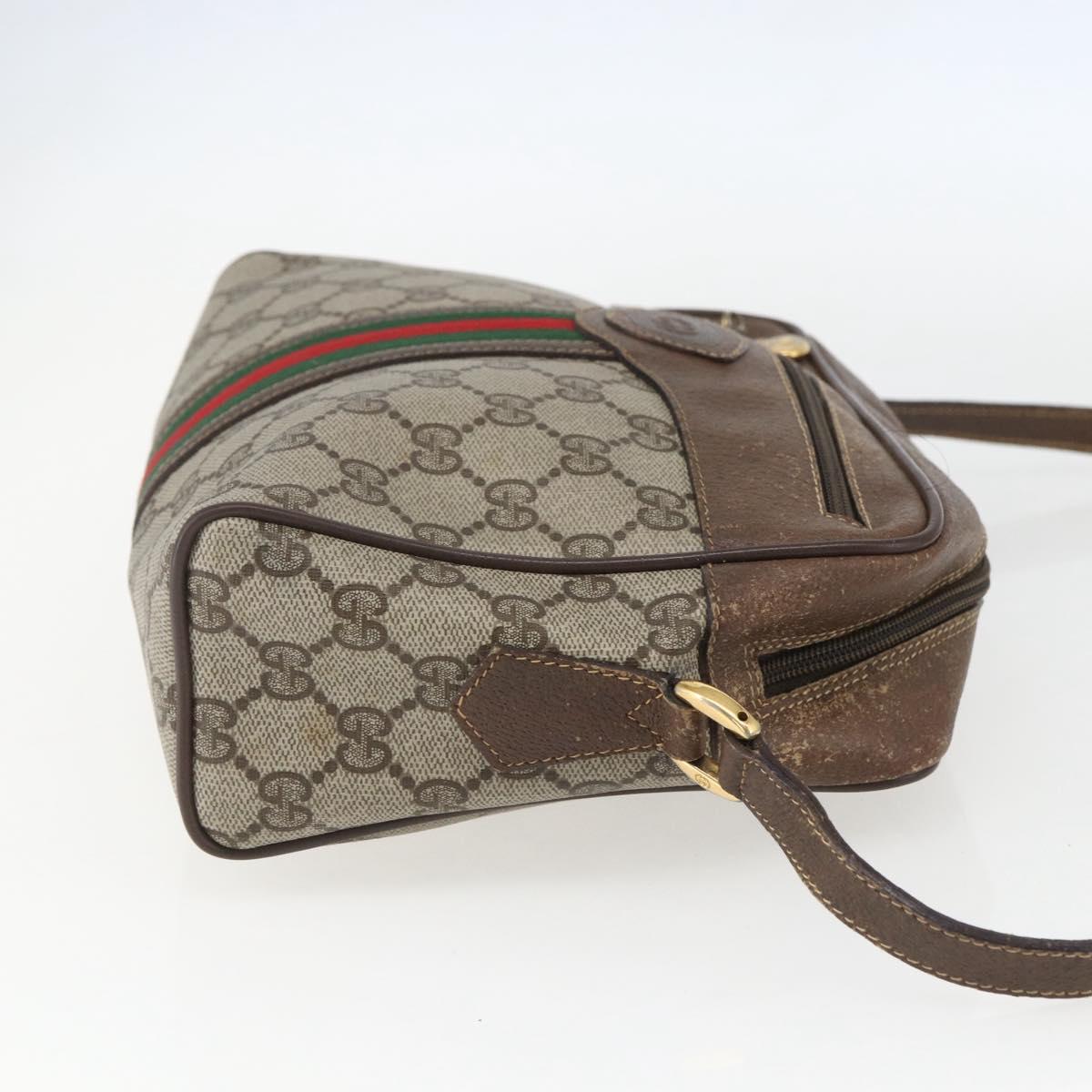 GUCCI GG Supreme Web Sherry Line Bag PVC Beige Gold 00 156 0852 Auth ar13892