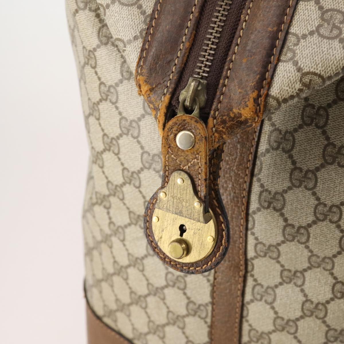 GUCCI GG Supreme Web Sherry Line Boston Bag PVC Beige Gold Auth ar13893