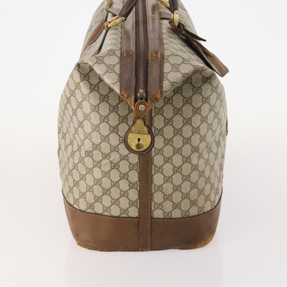 GUCCI GG Supreme Web Sherry Line Boston Bag PVC Beige Gold Auth ar13893