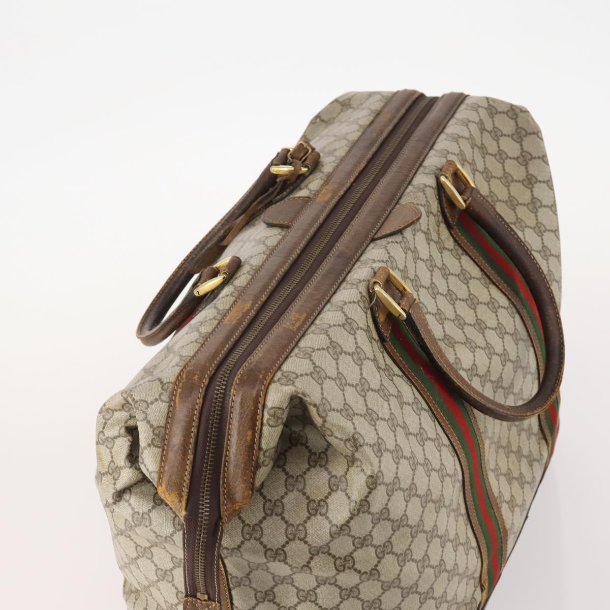 GUCCI GG Supreme Web Sherry Line Boston Bag PVC Beige Gold Auth ar13893