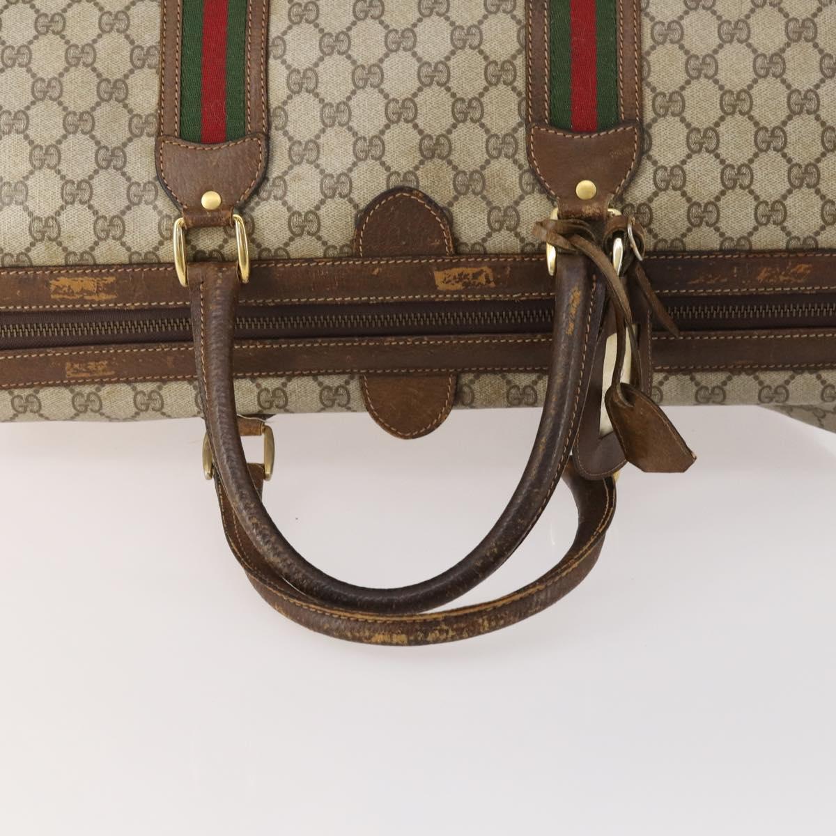GUCCI GG Supreme Web Sherry Line Boston Bag PVC Beige Gold Auth ar13893