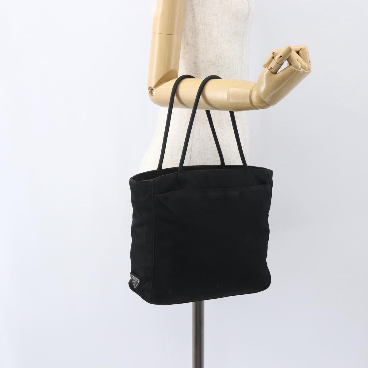 PRADA Hand Bag Nylon Black Silver Auth ar13894