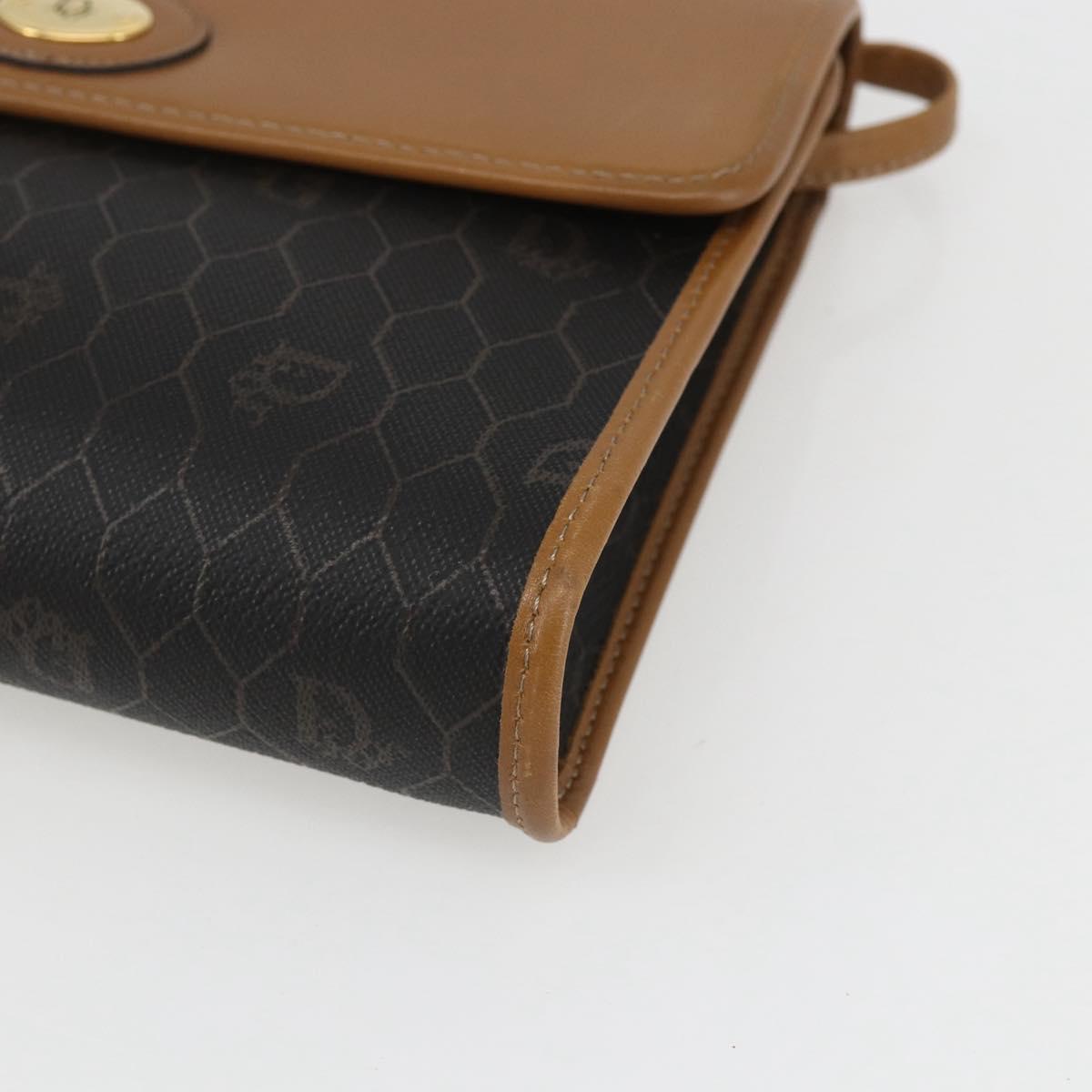 Christian Dior Honeycomb Canvas Shoulder Bag PVC Black Gold Auth ar13897