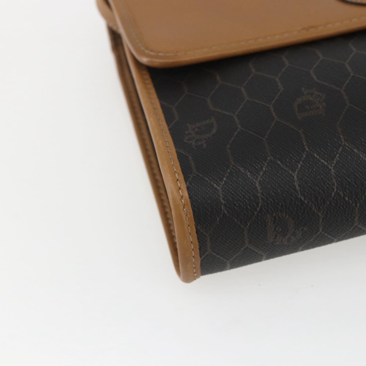 Christian Dior Honeycomb Canvas Shoulder Bag PVC Black Gold Auth ar13897