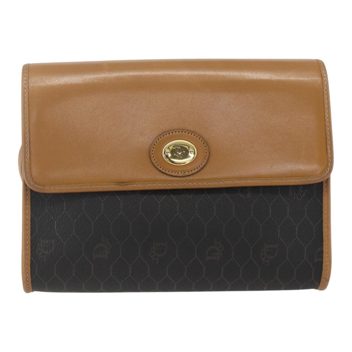 Christian Dior Honeycomb Canvas Shoulder Bag PVC Black Gold Auth ar13897