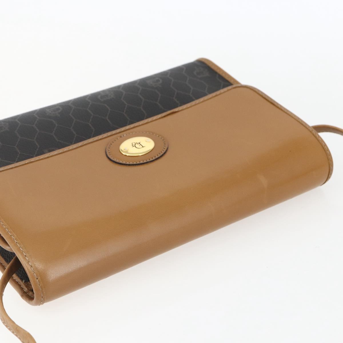 Christian Dior Honeycomb Canvas Shoulder Bag PVC Black Gold Auth ar13897