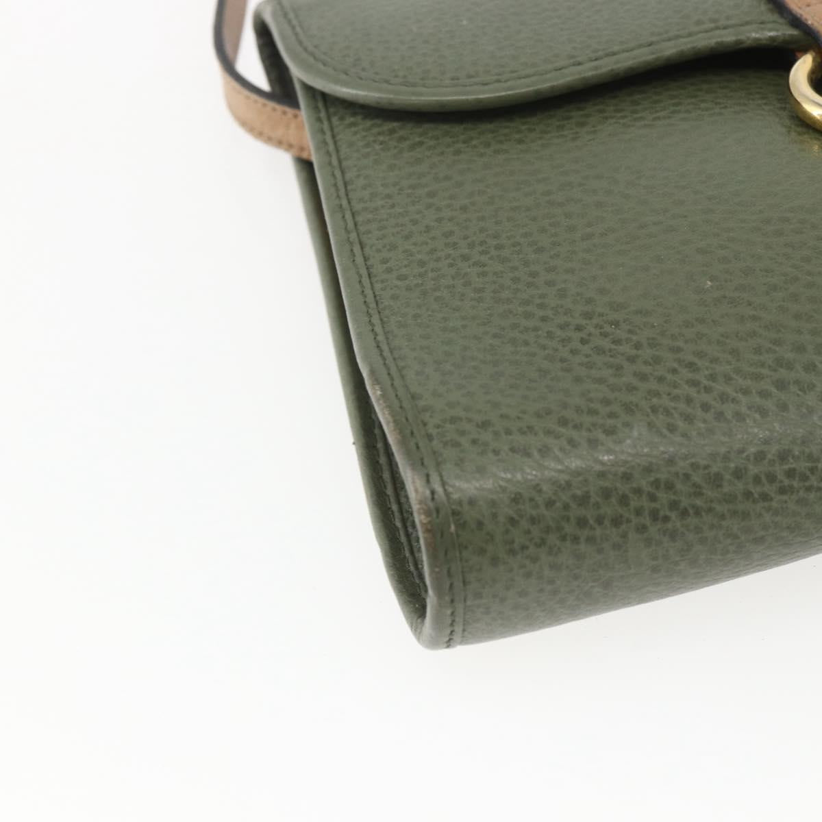 Christian Dior Shoulder Bag Leather Khaki Gold Auth ar13898