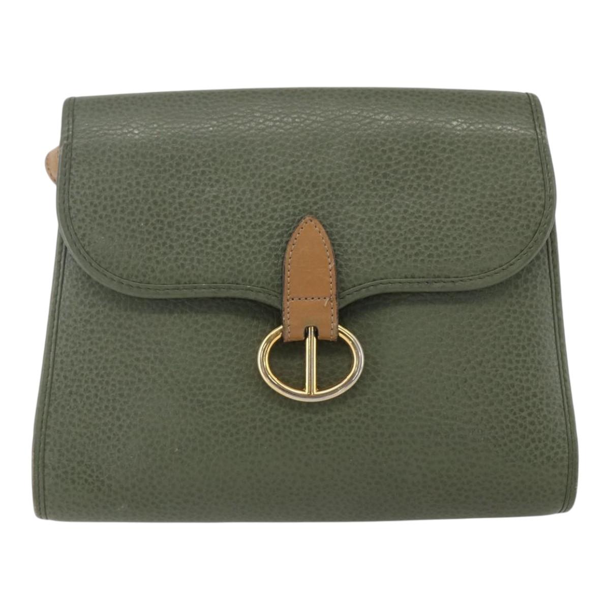 Christian Dior Shoulder Bag Leather Khaki Gold Auth ar13898
