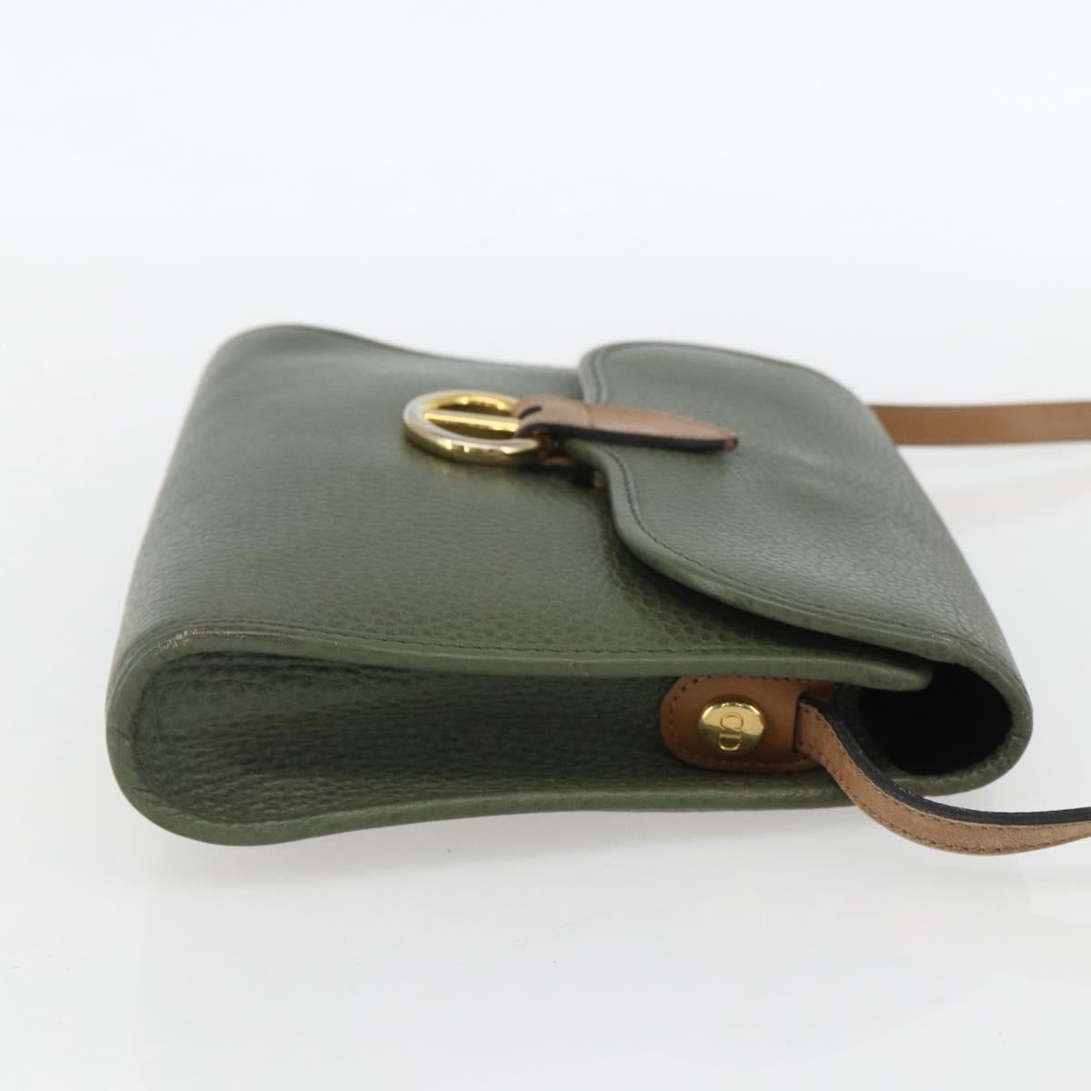 Christian Dior Shoulder Bag Leather Khaki Gold Auth ar13898