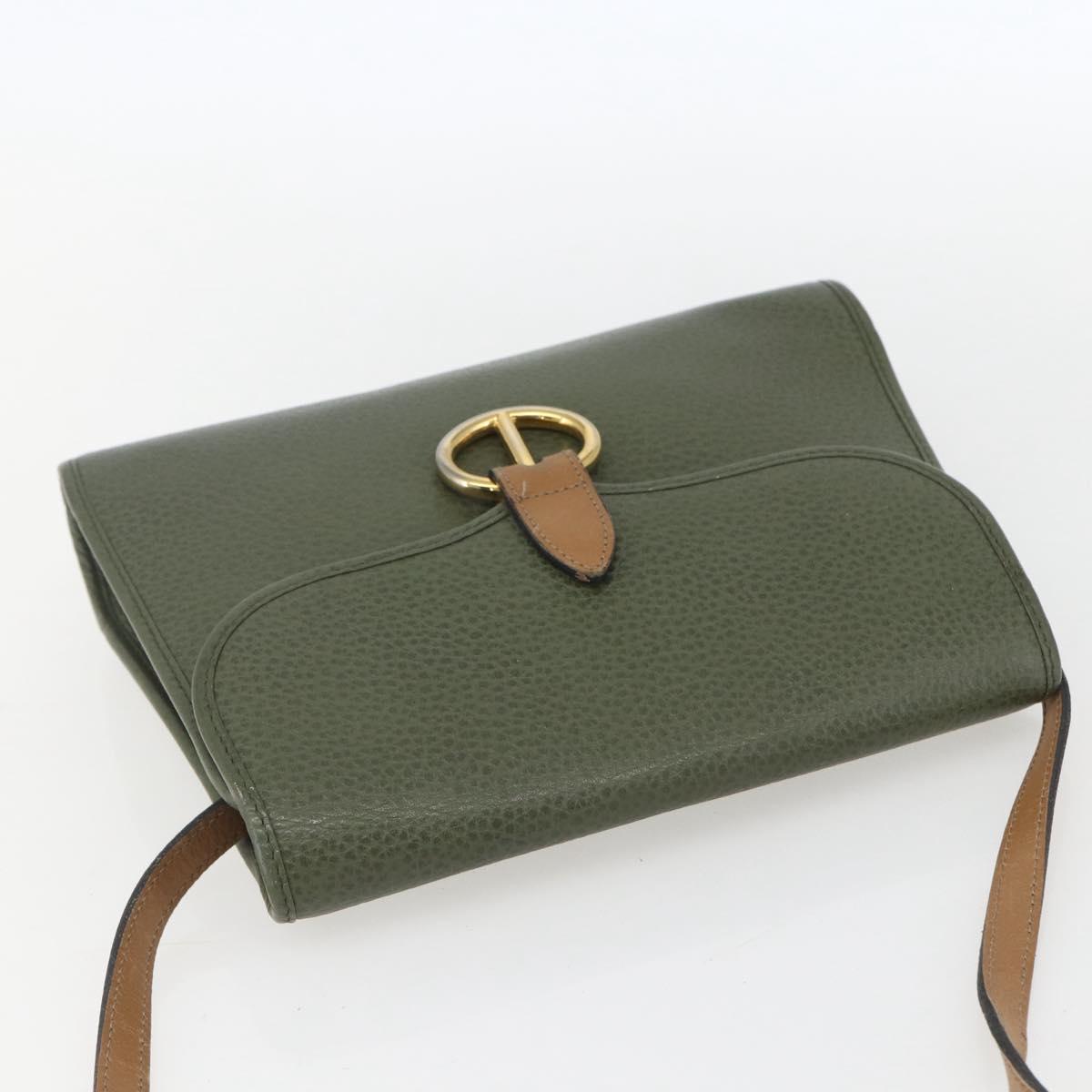 Christian Dior Shoulder Bag Leather Khaki Gold Auth ar13898