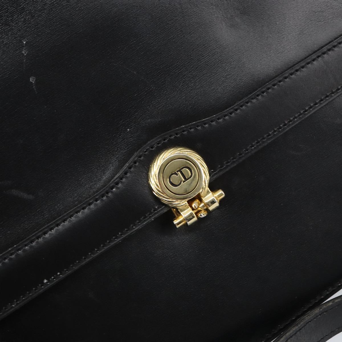 Christian Dior Shoulder Bag Leather Black Gold Auth ar13899