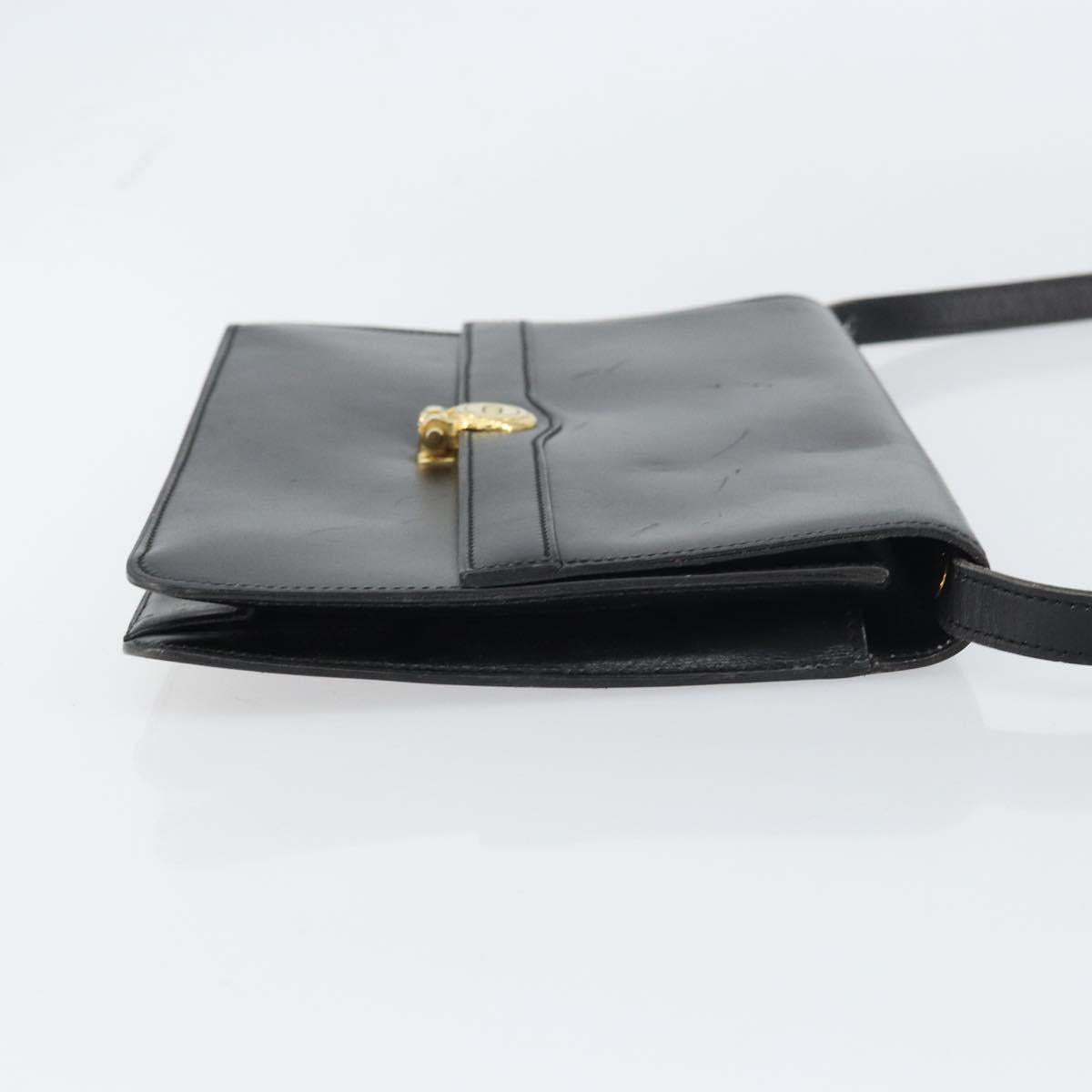 Christian Dior Shoulder Bag Leather Black Gold Auth ar13899