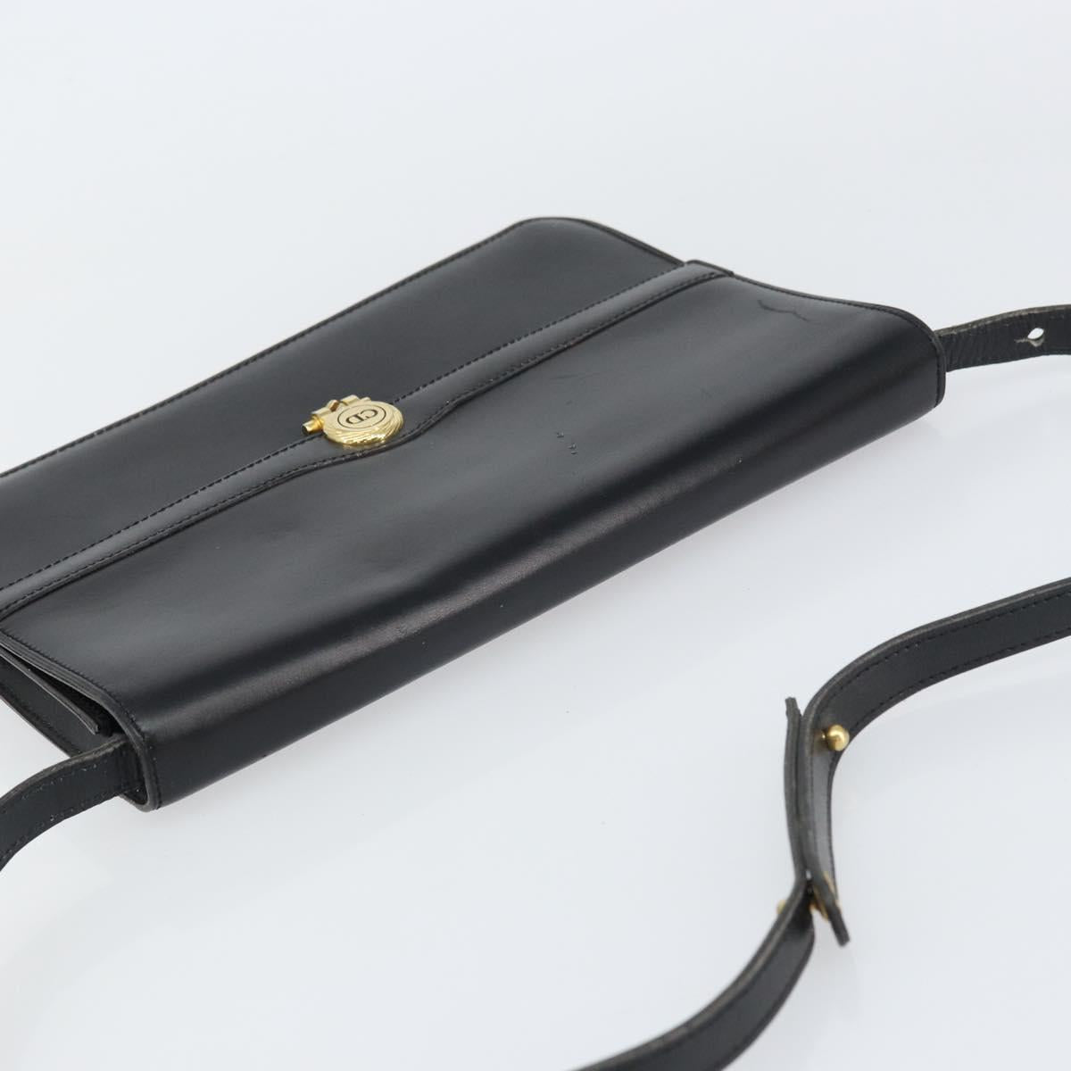 Christian Dior Shoulder Bag Leather Black Gold Auth ar13899