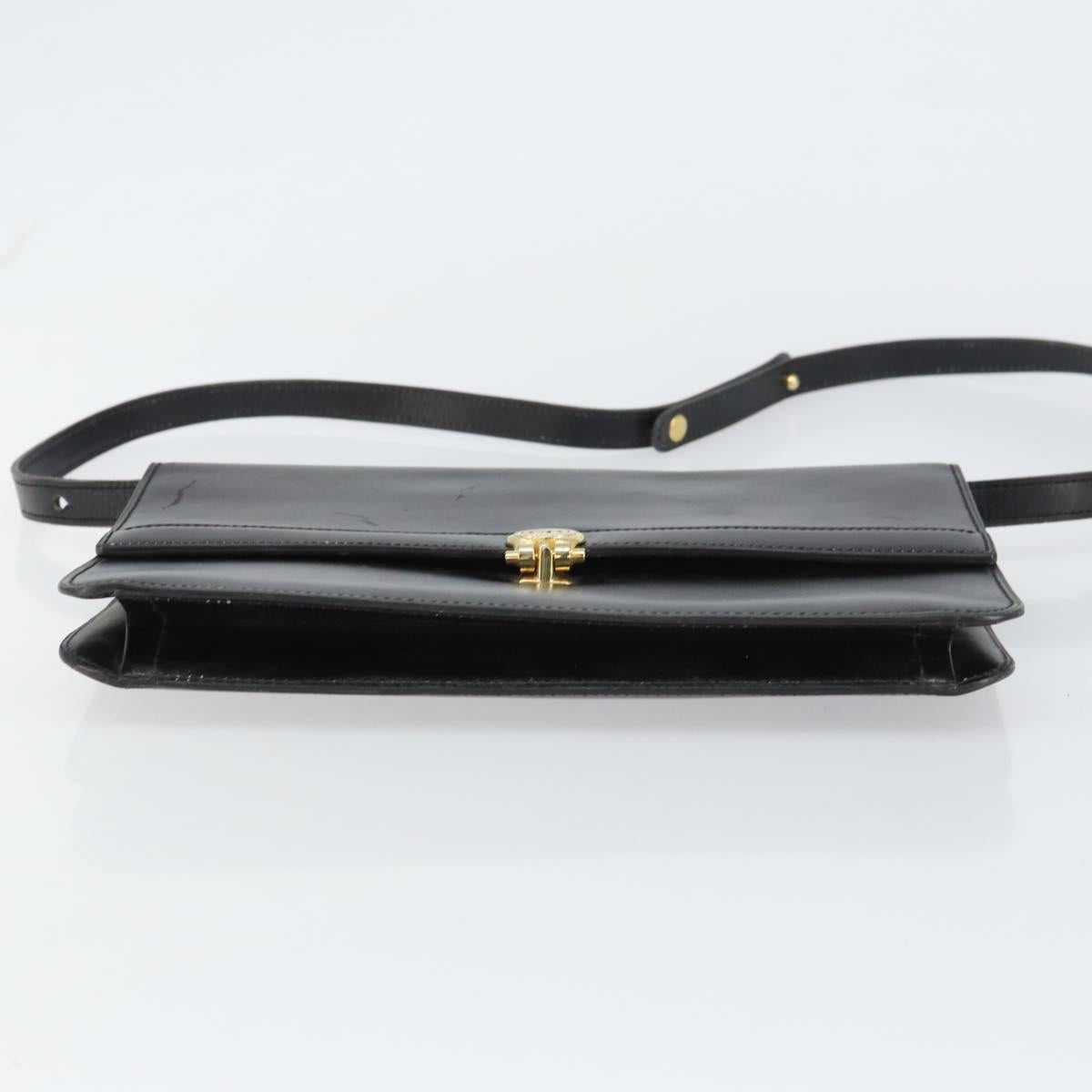 Christian Dior Shoulder Bag Leather Black Gold Auth ar13899