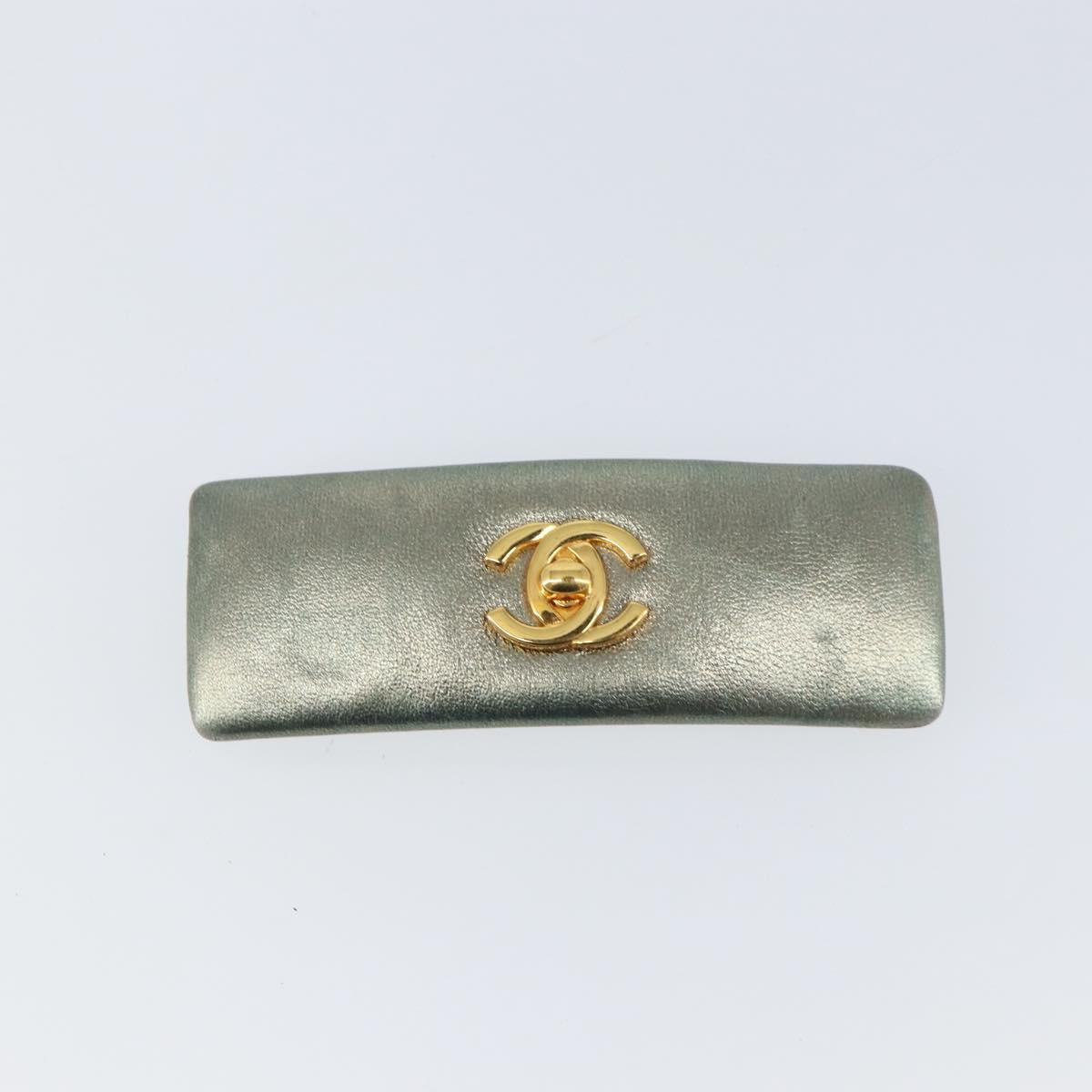 CHANEL Hairpin COCO Mark Lamb Skin Turquoise Blue CC Auth ar13908