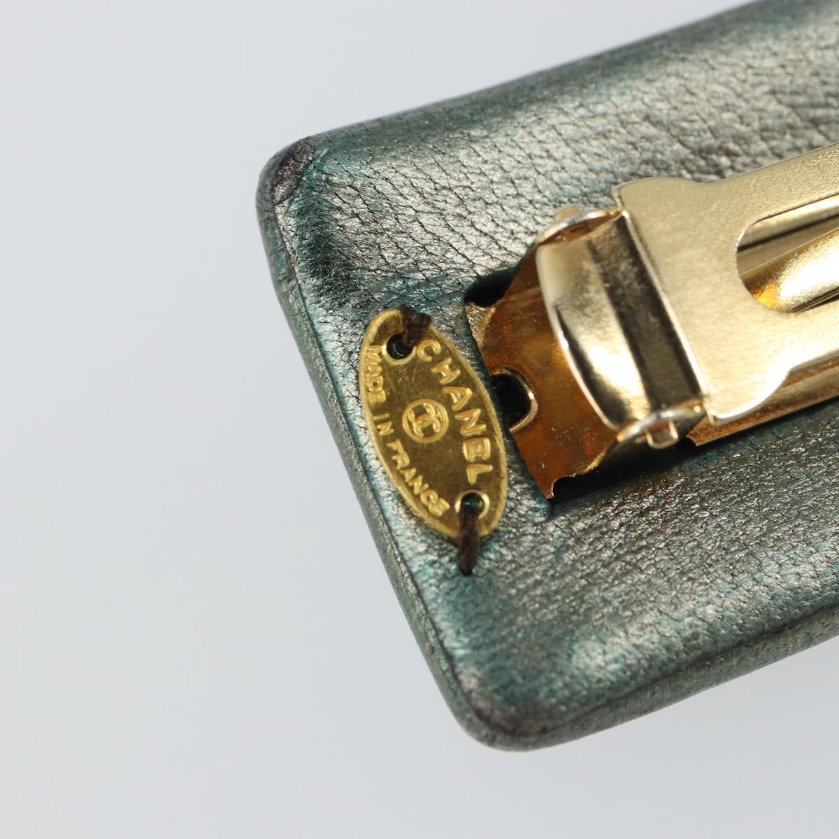 CHANEL Hairpin COCO Mark Lamb Skin Turquoise Blue CC Auth ar13908