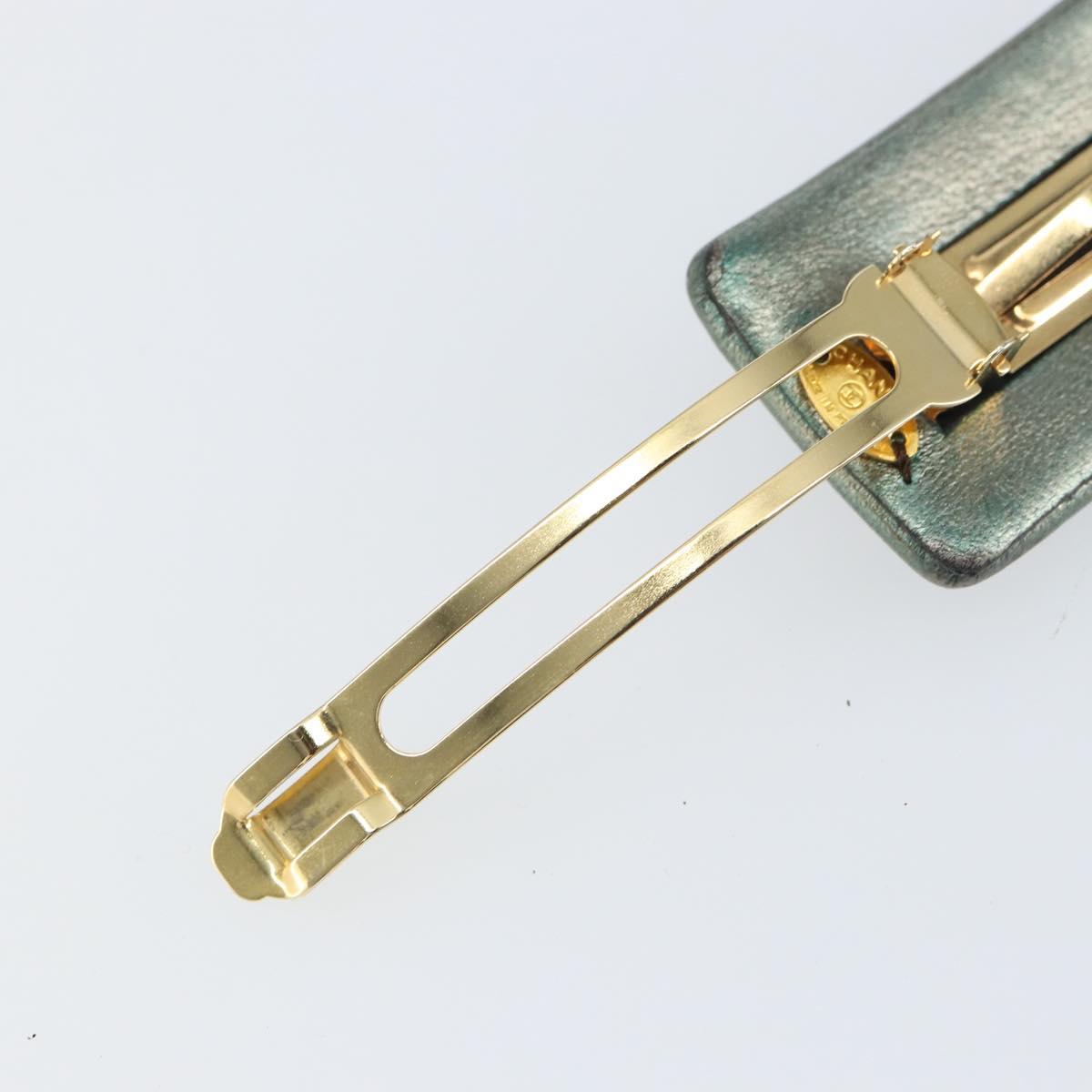 CHANEL Hairpin COCO Mark Lamb Skin Turquoise Blue CC Auth ar13908