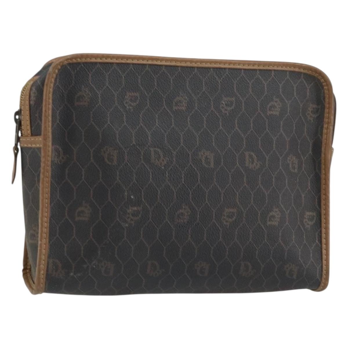 Christian Dior Honeycomb Canvas Clutch Bag PVC Black Auth ar13909