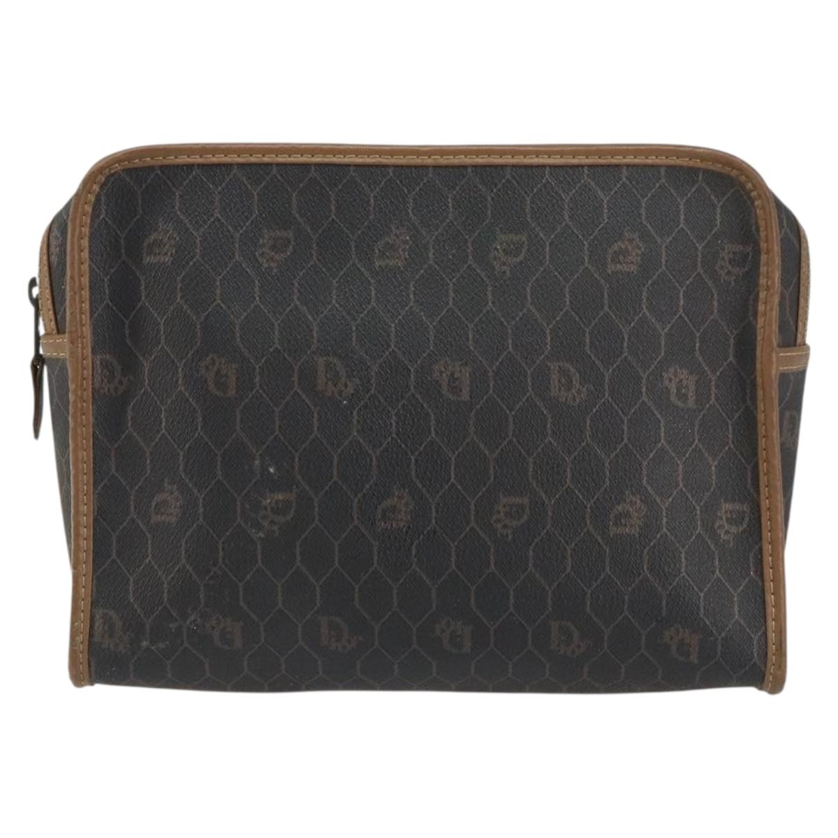 Christian Dior Honeycomb Canvas Clutch Bag PVC Black Auth ar13909
