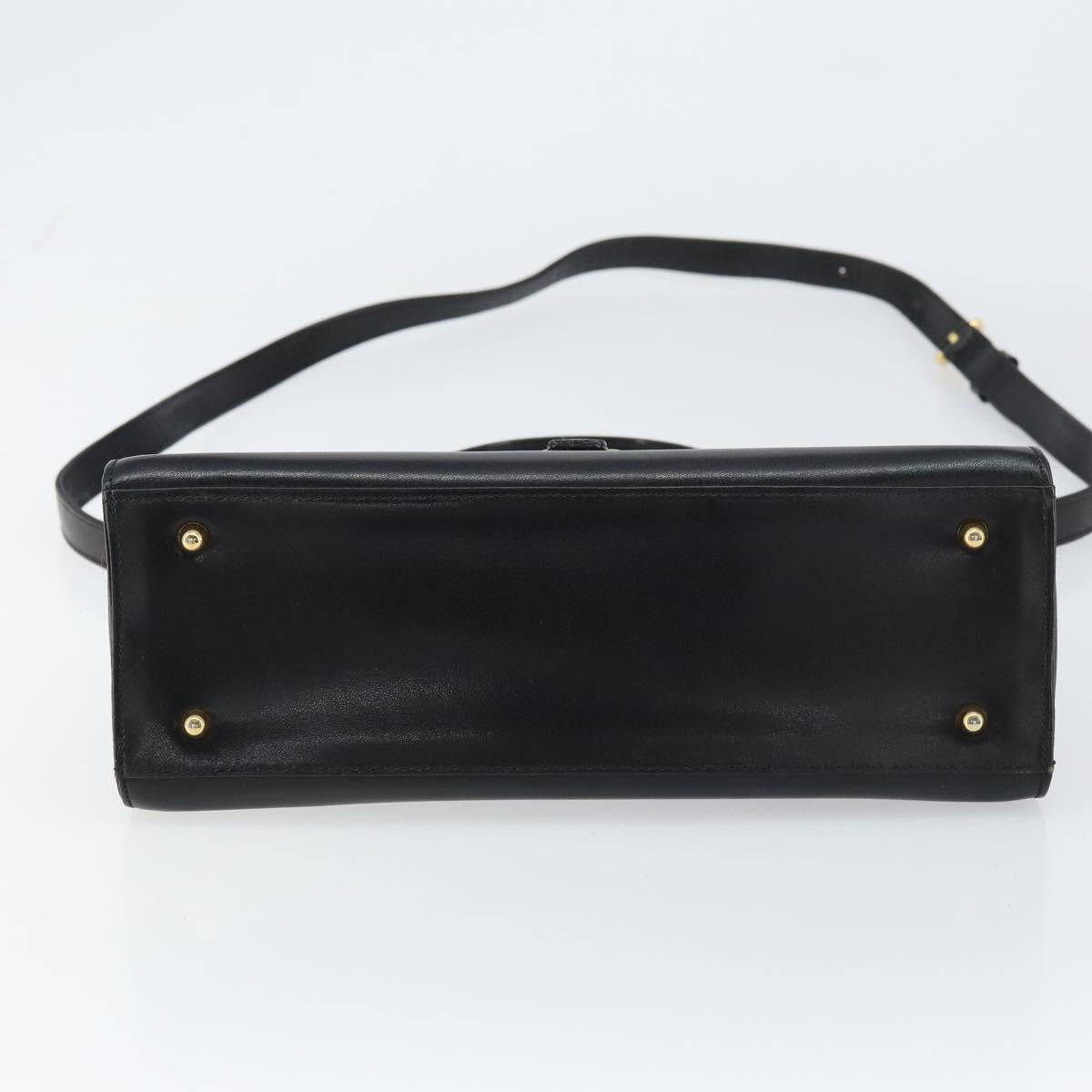 VALENTINO Hand Bag Leather 2way Black Gold Auth ar13911