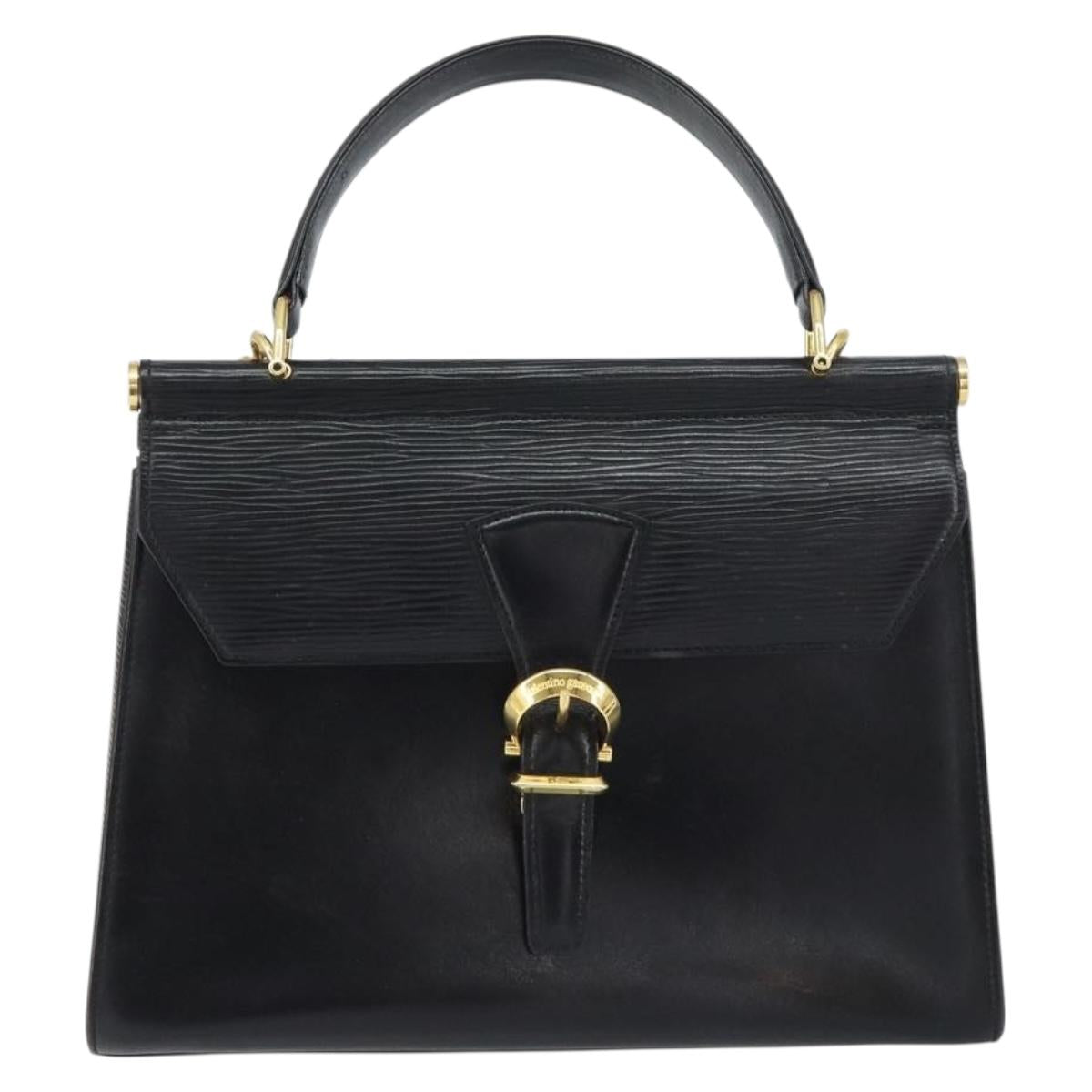 VALENTINO Hand Bag Leather 2way Black Gold Auth ar13911
