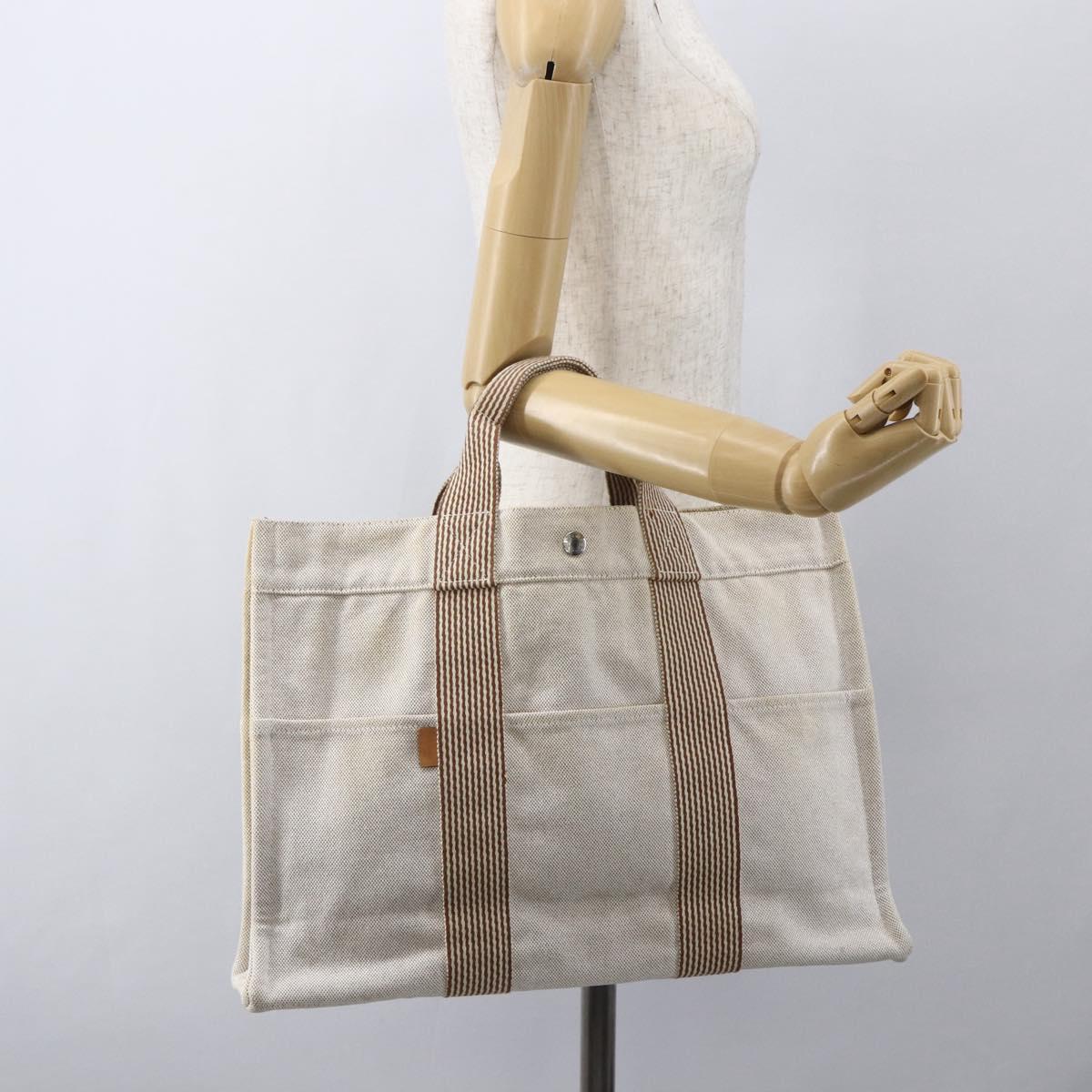 HERMES New Fourre Tout MM Hand Bag Canvas Beige Auth ar13917