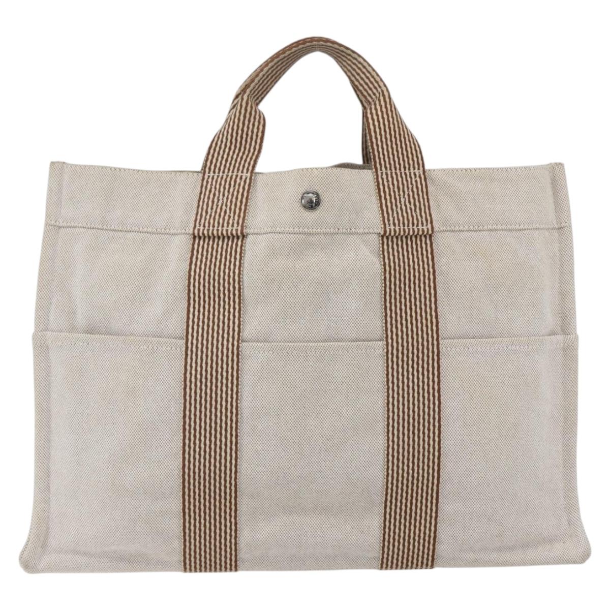 HERMES New Fourre Tout MM Hand Bag Canvas Beige Auth ar13917