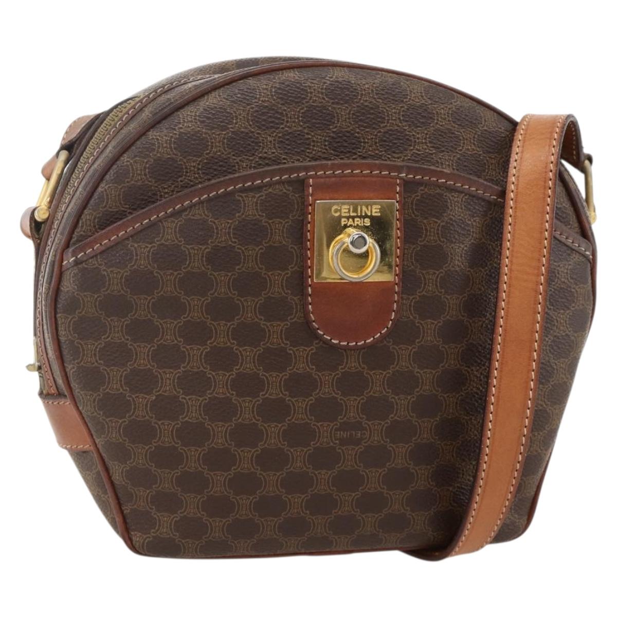 CELINE Macadam Canvas Shoulder Bag PVC Leather Brown Gold Auth ar13920